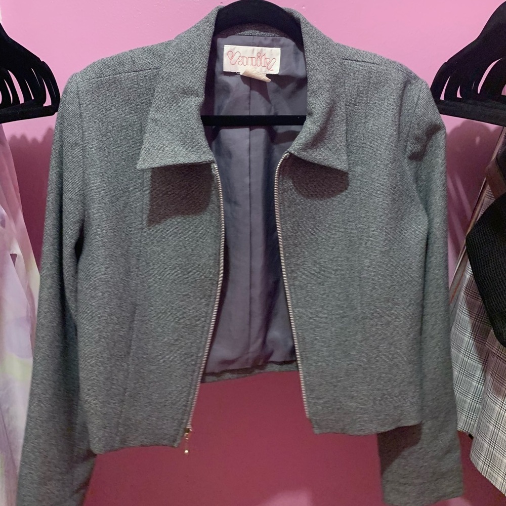 Gray cropped zip up blazer, Vanity, size L